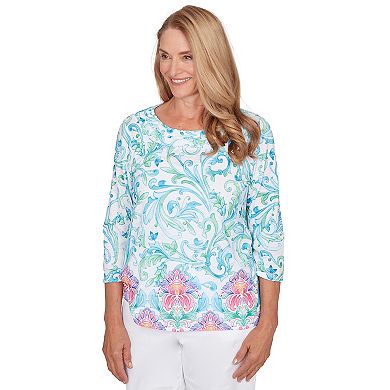 Women's Alfred Dunner Scroll Border Embellished Neck Top