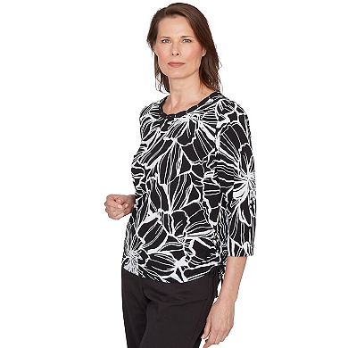 Women's Alfred Dunner Floral Linework Side Tie Ruched Top