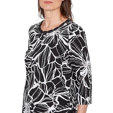 Women's Alfred Dunner Floral Linework Side Tie Ruched Top