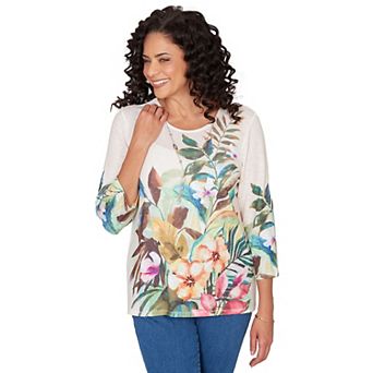 Women's Alfred Dunner Tropical Print Top with Necklace
