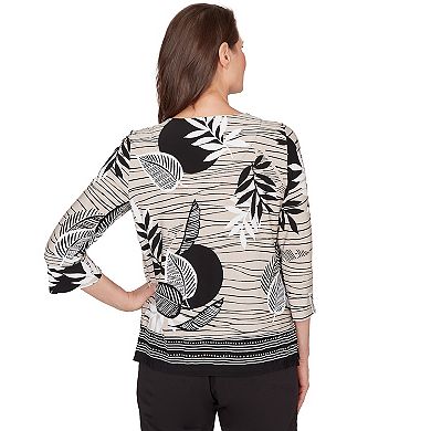 Women's Alfred Dunner Tropical Leaf Border Print Split Neck Top