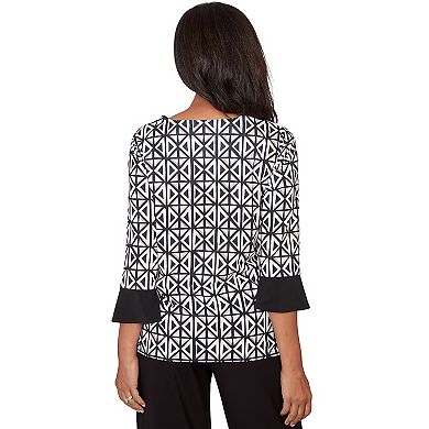 Women's Alfred Dunner Floral Geo Patchwork Split Neck Top