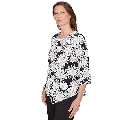 Women's Alfred Dunner Daisy Pointed Hem Top with Necklace