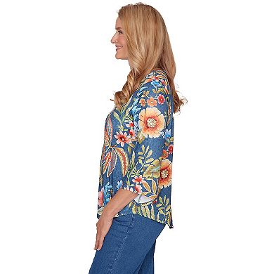 Women's Alfred Dunner Floral Print Pointed Hem Top with Necklace