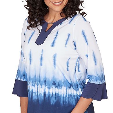 Women's Alfred Dunner Tie Dye Border Split Neck Top