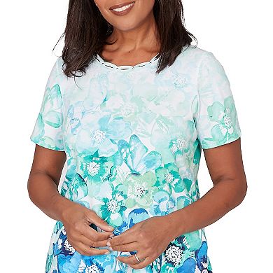 Women's Alfred Dunner Floral Ombre Embellished Neck T-Shirt