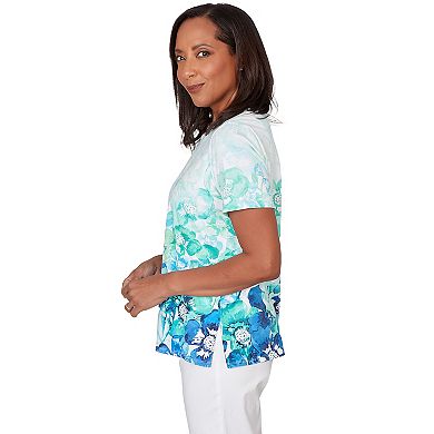 Women's Alfred Dunner Floral Ombre Embellished Neck T-Shirt