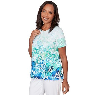 Women's Alfred Dunner Floral Ombre Embellished Neck T-Shirt