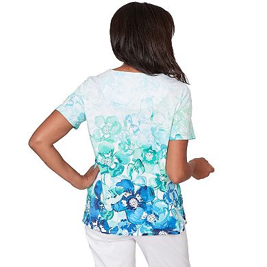 Women's Alfred Dunner Floral Ombre Embellished Neck T-Shirt