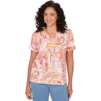 Women's Alfred Dunner Paisley Beaded Neck Pleated T-Shirt