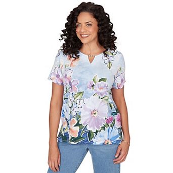 Women's Alfred Dunner Artisan Floral Split Neck T-Shirt