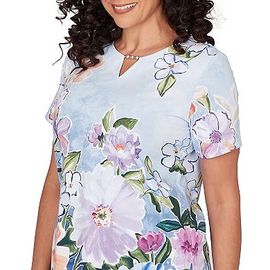 Women's Alfred Dunner Artisan Floral Split Neck T-Shirt