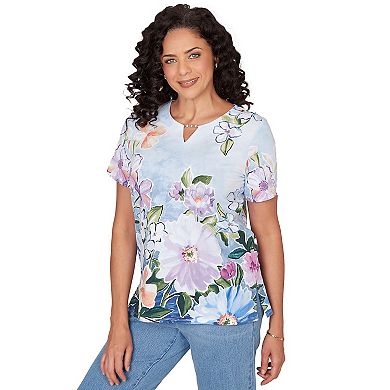 Women's Alfred Dunner Artisan Floral Split Neck T-Shirt