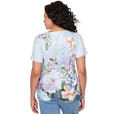 Women's Alfred Dunner Artisan Floral Split Neck T-Shirt