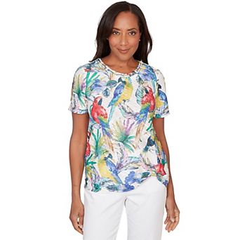 Women's Alfred Dunner Parrot Tropical Beaded Neck T-Shirt