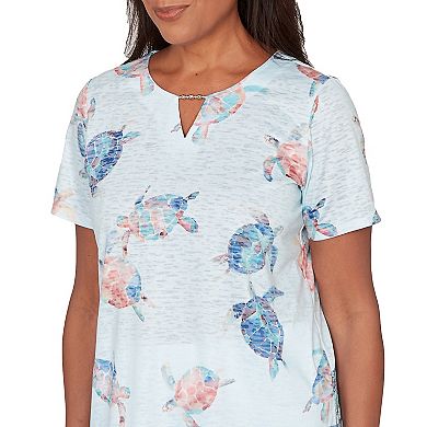 Women's Alfred Dunner Sea Turtle Border Split Neck T-Shirt