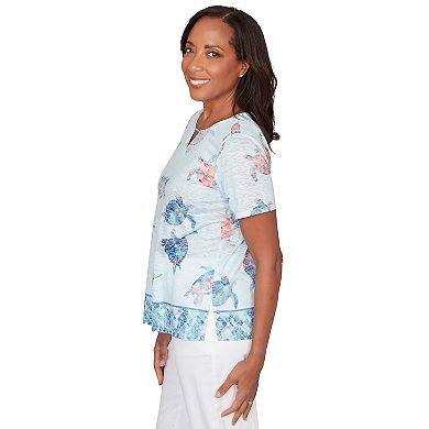 Women's Alfred Dunner Sea Turtle Border Split Neck T-Shirt