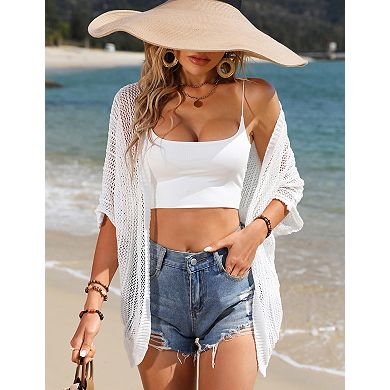 Women Crochet Cardigan Lightweight Thin Short Sleeve Casual Open Front Cardigan Cover