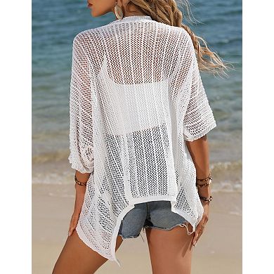 Women Crochet Cardigan Lightweight Thin Short Sleeve Casual Open Front Cardigan Cover
