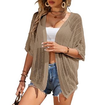 Women Crochet Cardigan Lightweight Thin Short Sleeve Casual Open Front Cardigan Cover