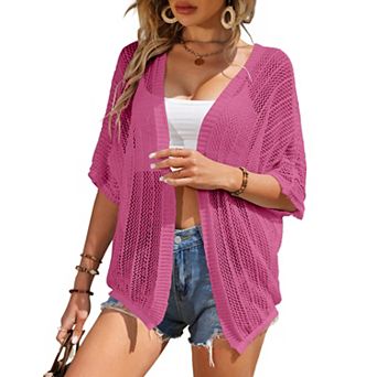 Women Crochet Cardigan Lightweight Thin Short Sleeve Casual Open Front Cardigan Cover