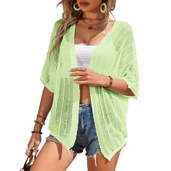 Women Crochet Cardigan Lightweight Thin Short Sleeve Casual Open Front Cardigan Cover