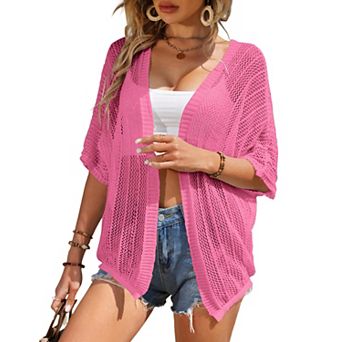 Women Crochet Cardigan Lightweight Thin Short Sleeve Casual Open Front Cardigan Cover