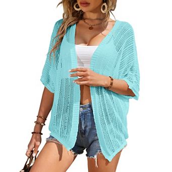 Women Crochet Cardigan Lightweight Thin Short Sleeve Casual Open Front Cardigan Cover