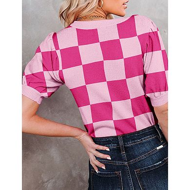 Womens Lightweight Crew Neck Short Sleeve Pullover Sweater