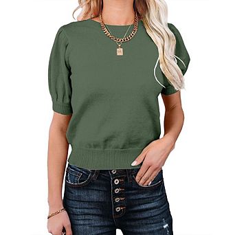 Womens Lightweight Crew Neck Short Sleeve Pullover Sweater