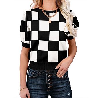 Womens Lightweight Crew Neck Short Sleeve Pullover Sweater