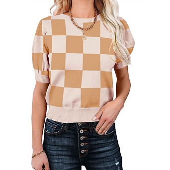 Womens Lightweight Crew Neck Short Sleeve Pullover Sweater