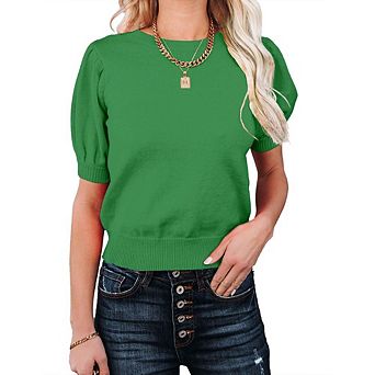 Womens Lightweight Crew Neck Short Sleeve Pullover Sweater