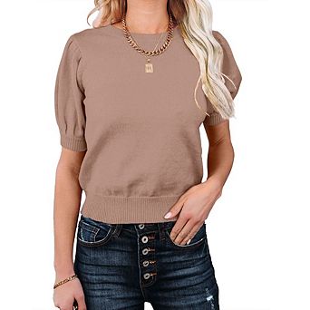 Womens Lightweight Crew Neck Short Sleeve Pullover Sweater