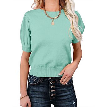 Womens Lightweight Crew Neck Short Sleeve Pullover Sweater