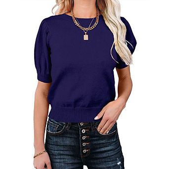 Womens Lightweight Crew Neck Short Sleeve Pullover Sweater