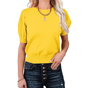 Womens Lightweight Crew Neck Short Sleeve Pullover Sweater