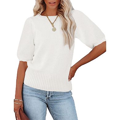 Womens Lightweight Crew Neck Short Sleeve Pullover Sweater