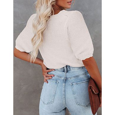 Womens Lightweight Crew Neck Short Sleeve Pullover Sweater