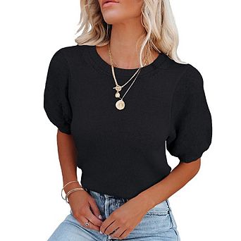 Womens Lightweight Crew Neck Short Sleeve Pullover Sweater