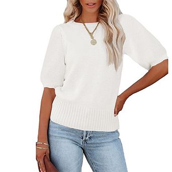 Womens Lightweight Crew Neck Short Sleeve Pullover Sweater