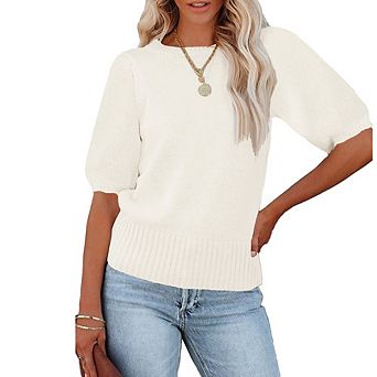 Womens Lightweight Crew Neck Short Sleeve Pullover Sweater