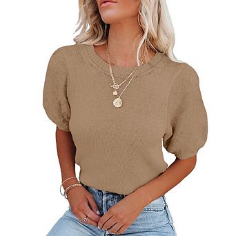 Womens Lightweight Crew Neck Short Sleeve Pullover Sweater