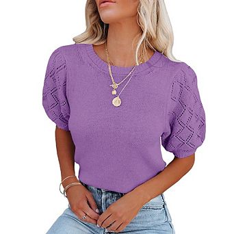 Womens Lightweight Crew Neck Short Sleeve Pullover Sweater