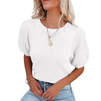 Womens Lightweight Crew Neck Short Sleeve Pullover Sweater