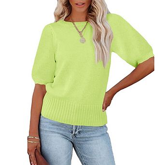 Womens Lightweight Crew Neck Short Sleeve Pullover Sweater