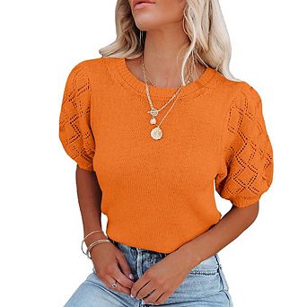 Womens Lightweight Crew Neck Short Sleeve Pullover Sweater