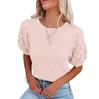 Womens Lightweight Crew Neck Short Sleeve Pullover Sweater