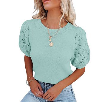 Womens Lightweight Crew Neck Short Sleeve Pullover Sweater