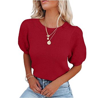 Womens Lightweight Crew Neck Short Sleeve Pullover Sweater